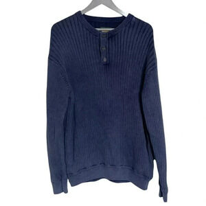 Cabela's men's L distressed blue ribbed‎ Henley sweaters Preppy Business casual